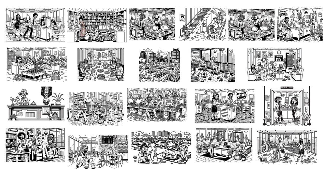 a collage of all the pages in the coloring book