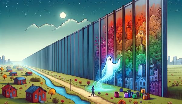 cover image of a ghost painting on the USA Mexico border wall